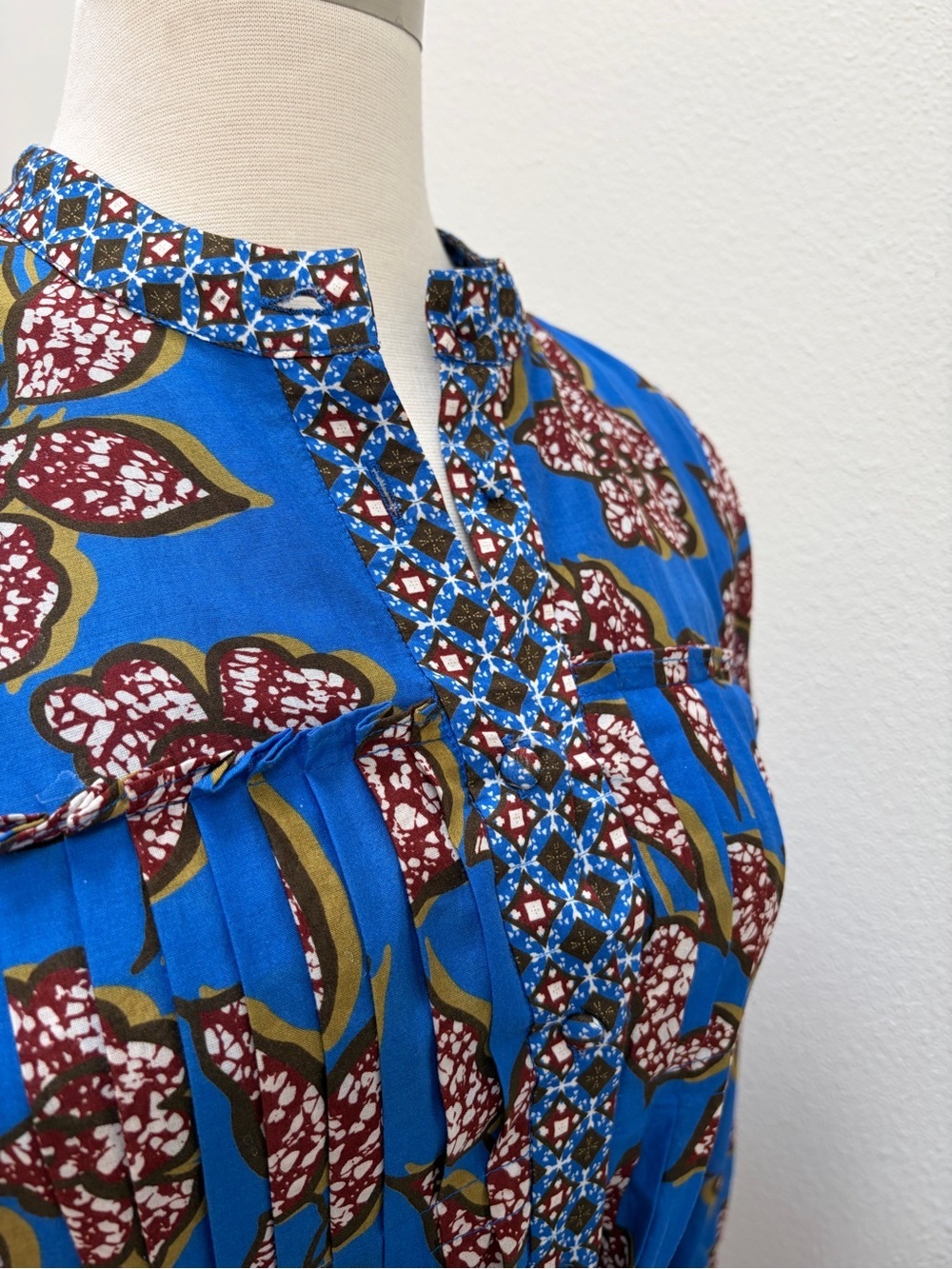Alexis Berka Mini Dress Sapphire Batik Print Pleated Belted Cotton Blue Size Xs - Picture 9 of 12